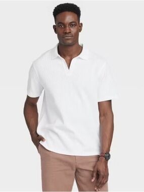 White Short-Sleeve Johnny Collared Knit Polo Shirt from Goodfellow & Co- Large